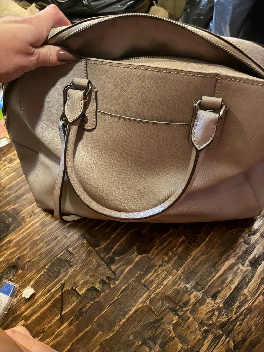 Michael Kors Beige Saffiano Leather Studded Satchel